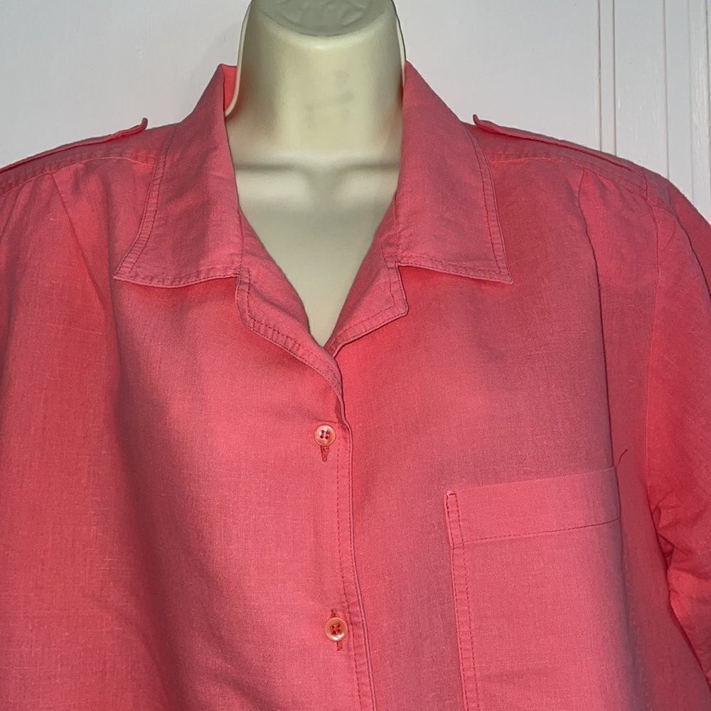 Vtg 80s/90s South Dudley light salmon pink/peach short sleeve cotton shirt - Picture 2 of 7